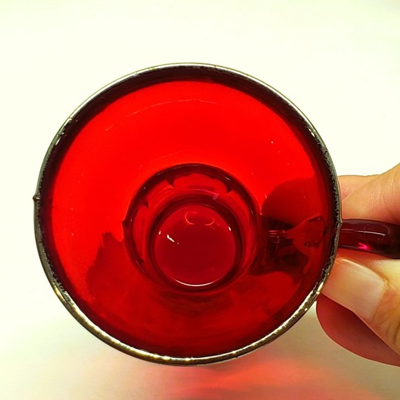 Vintage New Martinsville Ruby Red Moondrops Whiskey Glass Demitasse Gilt Set x5 - Picture 5 of 8
